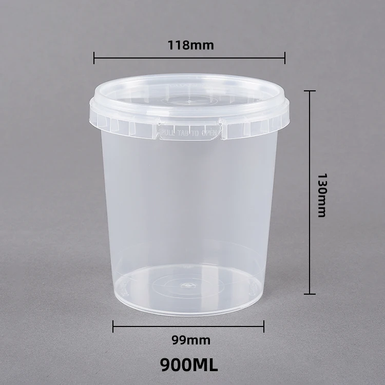 Custom 900 ml Microwavable food-grade pp plastic clear food storage container airtight round soup container with lid