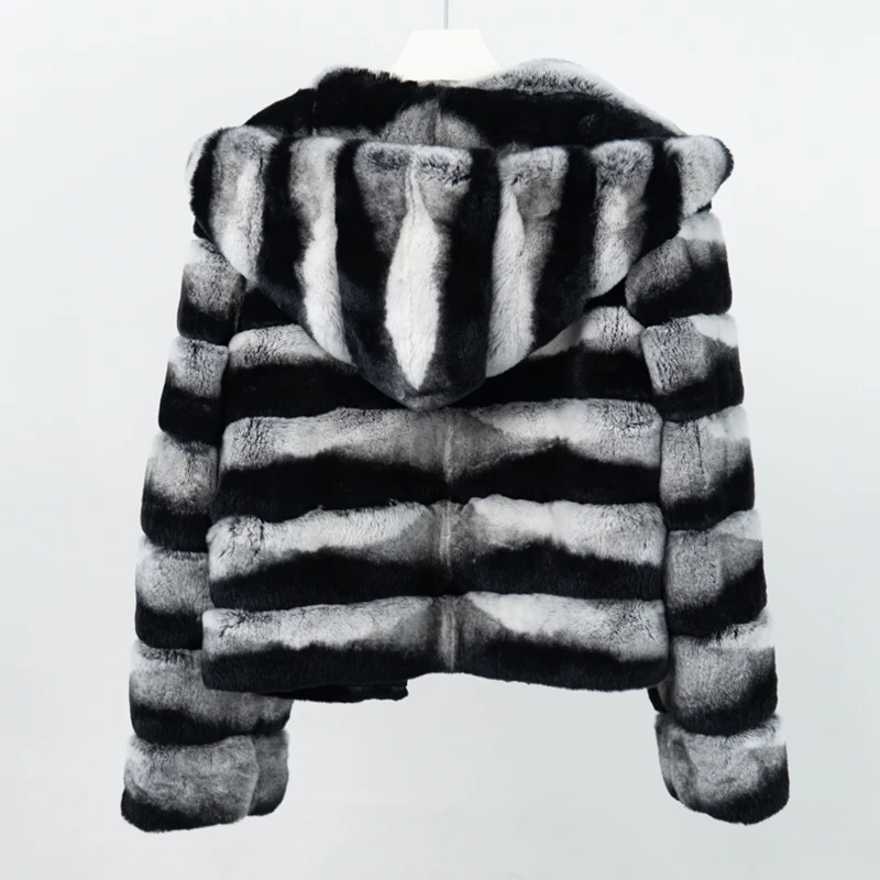 NAFA Customize Ladys Oversized Hooded Rabbit Fur Coat with Best Quality Wholesale Price Chinchilla Like