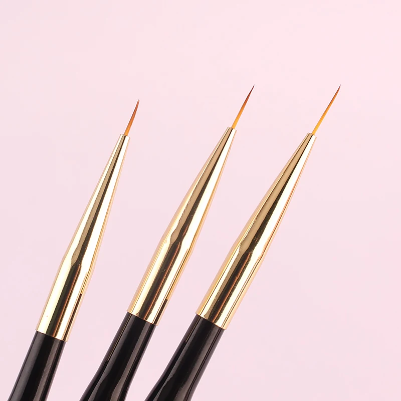 Professional 3pcs Acrylic Nylon Fine Liner Gel Striping Double Side Nail Art Brush