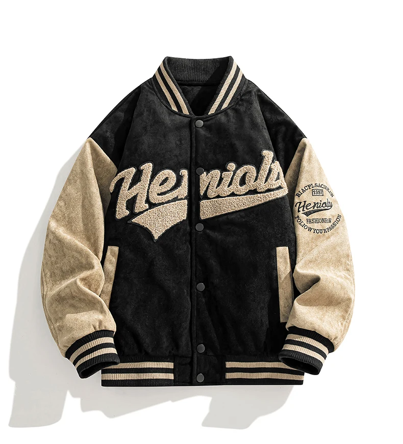 Custom logo Suede Baseball Jacket high Stitching outdoor casual Jacket for Men