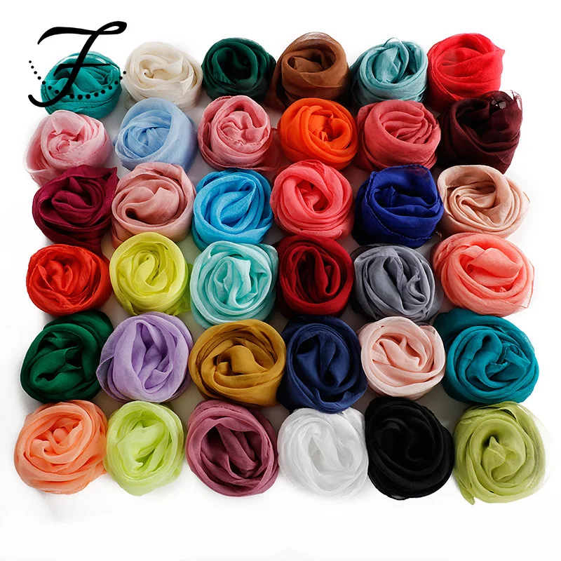 FIONA 70*70cm In Stock Wholesale New Summer Women Scarf Big Fashion Ladies Neck Square Chiffon Silk Scarf