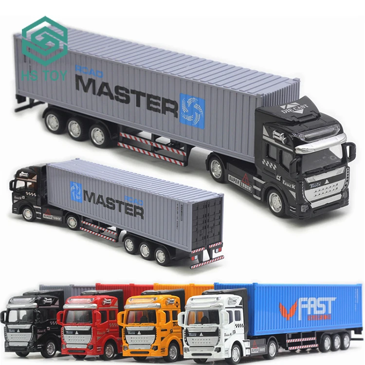 HS 1 50 Scale Popular Custom Logo Pull Back Container Metal Truck Car Model Diecast Trailer Car For Boys