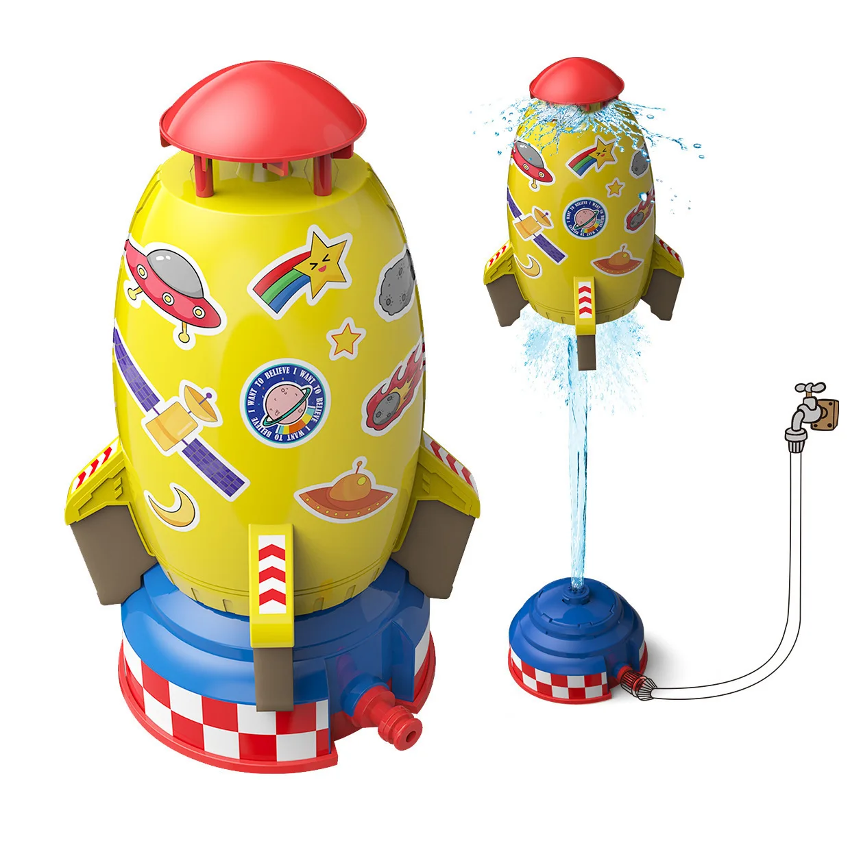 2024 High Quality Summer Outdoor Playing Toys Launch Water Carton Space Rocket Sprinkler For Kids Pool Beach Fun Toys