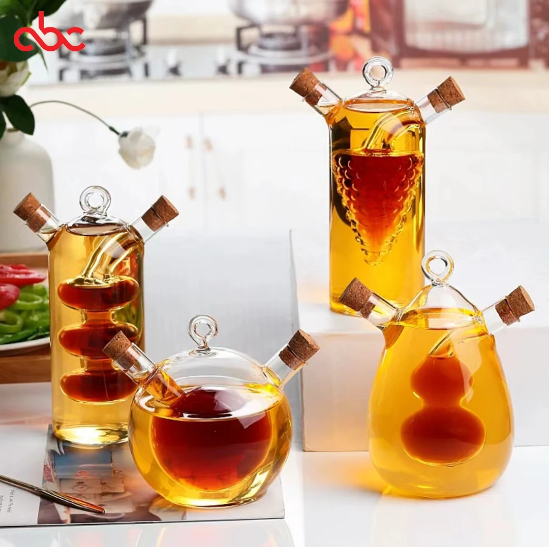 Glass Dispenser Custom Double Chamber Oil Bottle Cruet Kitchen 2 In 1 Oil And Vinegar Holder Dispenser