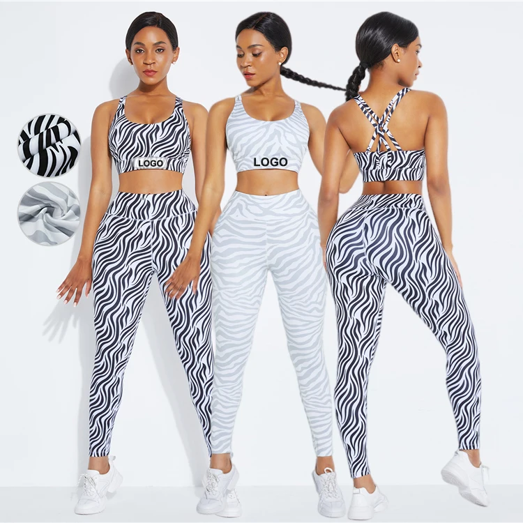 
Custom Logo Zebra Stripes Print High Waist Tight Workout Clothing Women Yoga Set Fitness high quality activewear 
