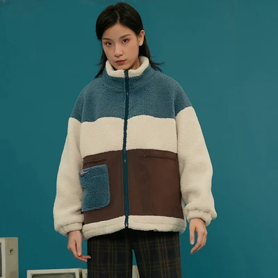 Patchwork colorblock printed zipper custom varsity vintage sherpa fleece bomber jacket