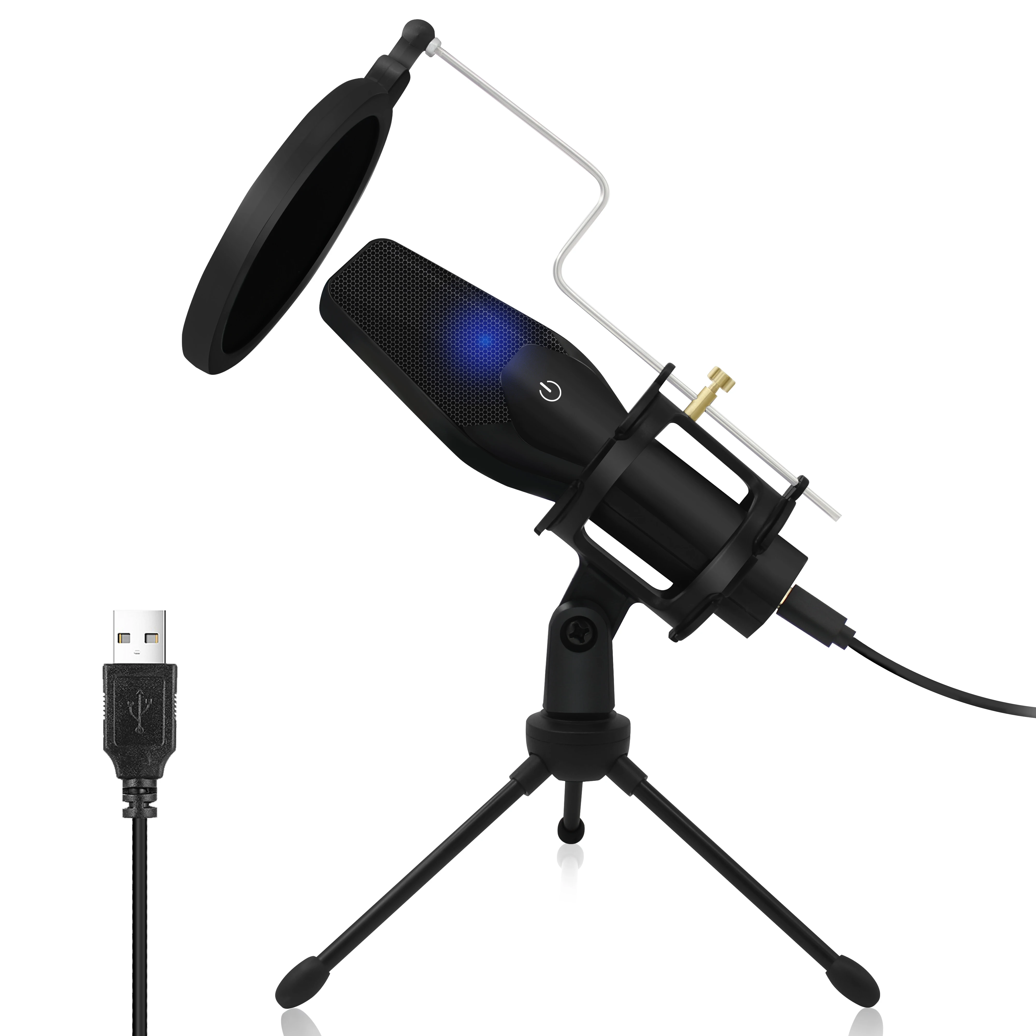 Конденсаторный микрофон потокового YouTuber USB игровой компьютер ноутбук микрофон с поп-фильтром комплект
