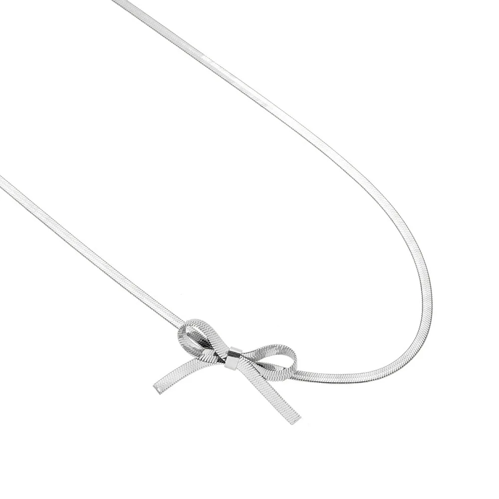 Yiwu DAICY Simple Design 18K Gold Snake Chain Necklace Titanium Steel Weave Bow Necklace for women charm choker necklace jewelry