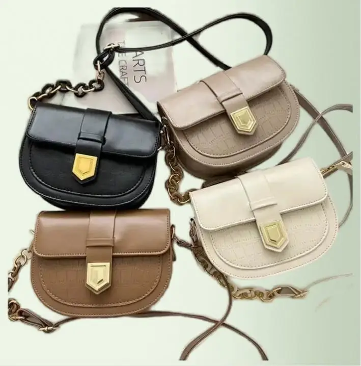 Pure Color Alligator Indentation Shoulder Bag Wholesale PU Leather Female Handbags Saddle-Shaped Underarm Cross Bags Fashion