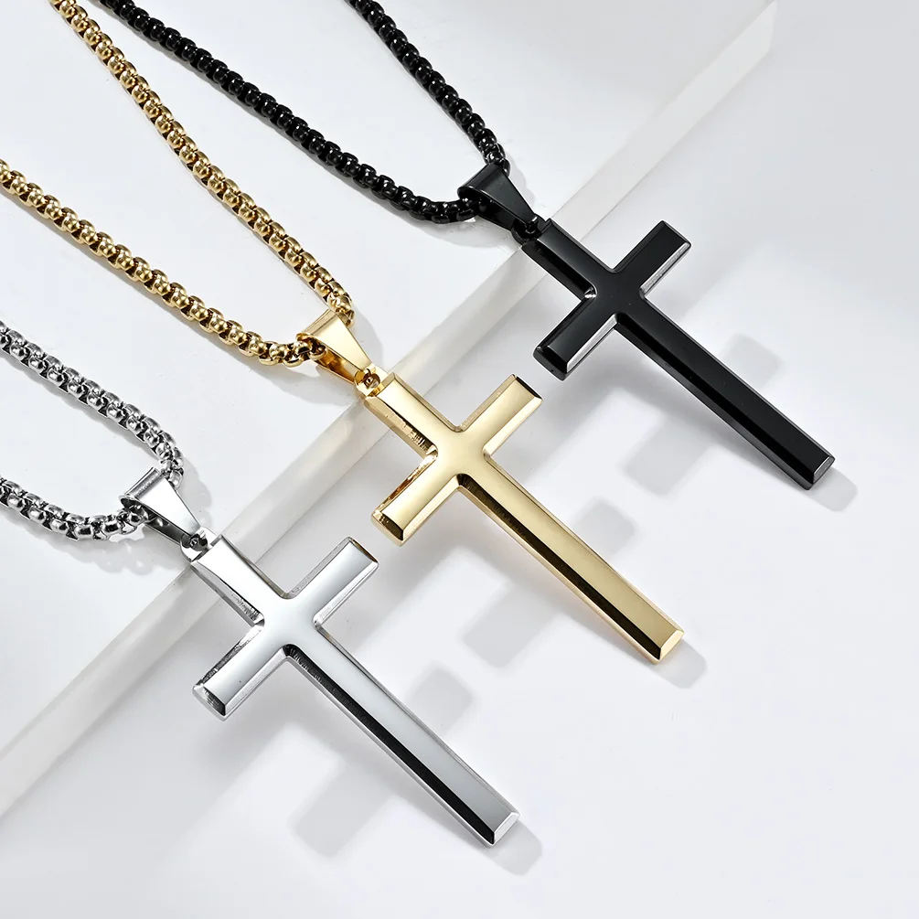 High Quality Stainless Steel Cross Pendant Necklace Religious Simple Solid Color Prayer Cross Pendant for Men and Women