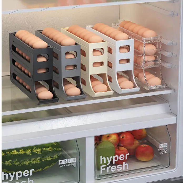 Kitchen Accessories 4 Layers Self-acting Refrigerator Egg Holder 30pcs Eggs Storage Container Box Rolling Egg Rack Dispenser