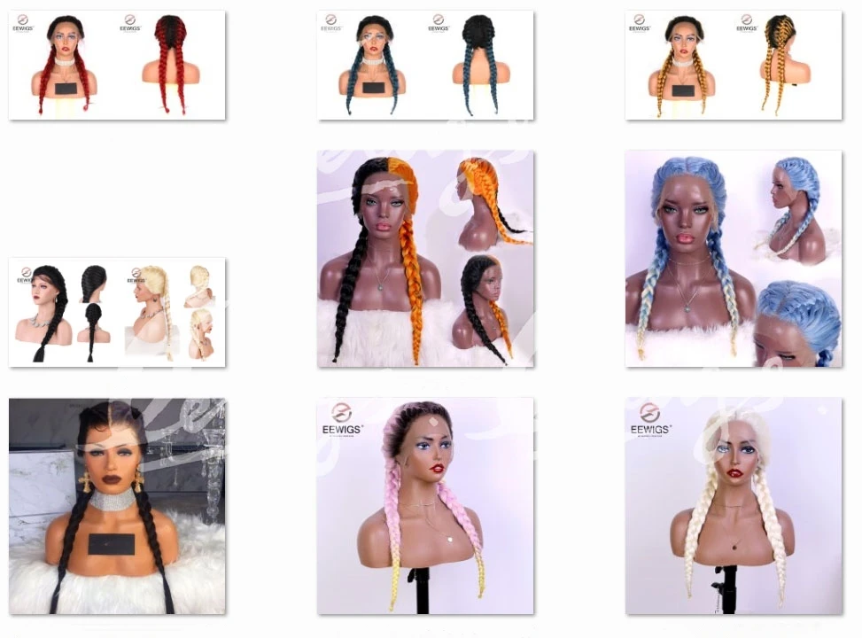 Blonde Ombre Black Double Braided Wigs Middle Part Synthetic Lace Wig Heat Resistant Colorful Lace Wig For Women Amazon Hot Sale