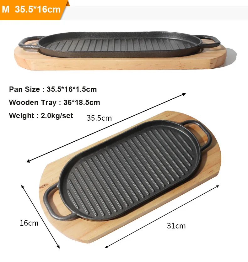 Pre-seasoned Serving Platter Frying Pan Skillet Cooking Steak Plate Grill Pan Sizzling Cast Iron Fajita Pan Plate