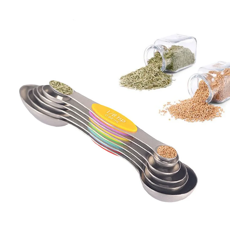 Набор Магнитных мерных ложек, 6 шт./двухсторонний дизайн для сухих и жидких ингредиентов/небольшой минимальный заказ, кухонные аксессуары, гаджеты, металл