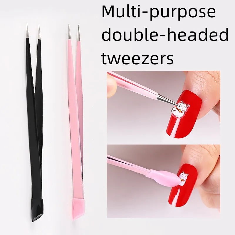 Оптовая продажа, наконечники зонда, наклейка, стразы, захват, прочный с силиконовой насадкой, розовый, черный, двойной пинцет из искусственной нержавеющей стали