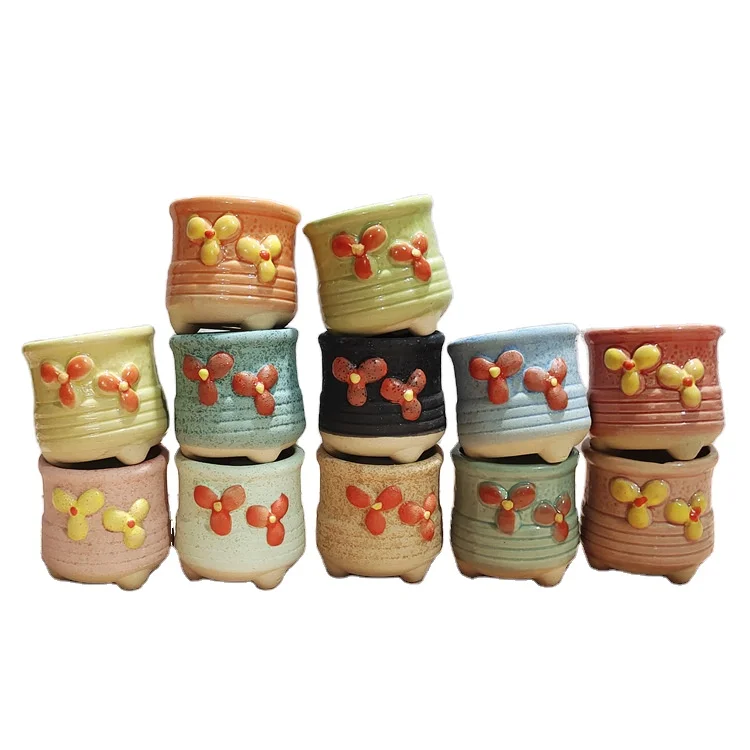 Lovely painted succulent flower pot green plant container wholesale small fresh mini potted ceramic garden pot porcelain planter