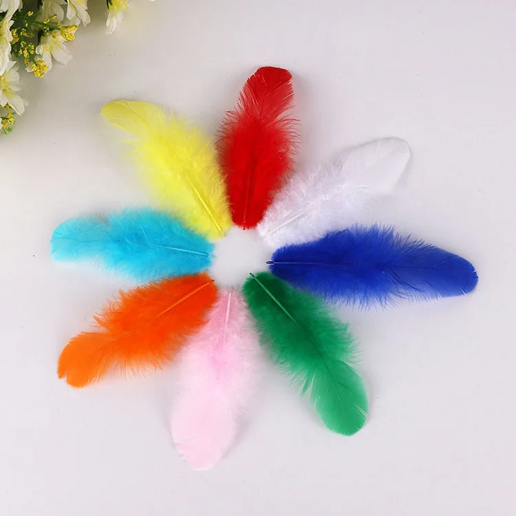 Wholesale craft DIY loose bulk pack colorful small hen feather for ornament making Chicken feather 100 piece/bag