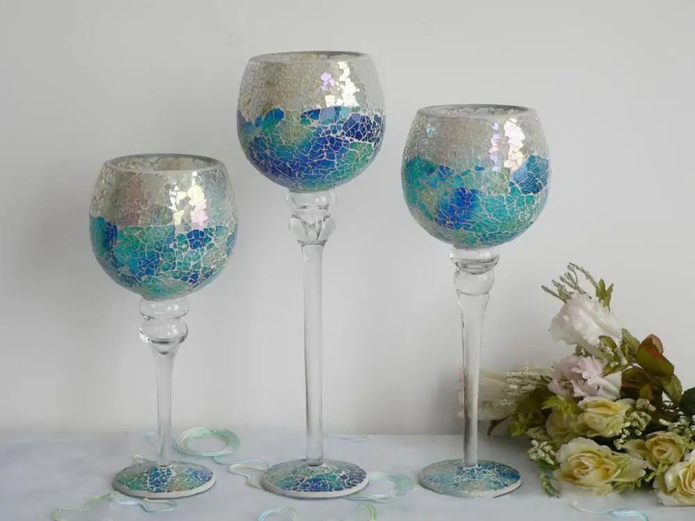 Pretty Dark Green Glass Mosaic Candelabra,Candlestick, Goblet