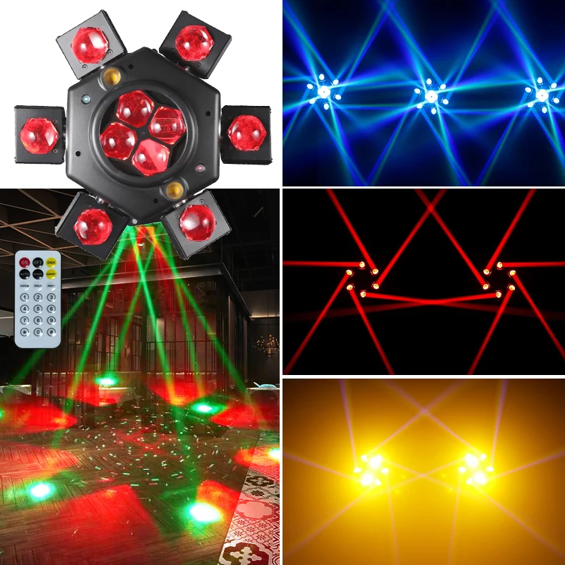 150W LED Moving Head DJ Stage Lights RGBW 4in1 Beam 6 Arms Bee-Eye Disco Club Party Lighting Strobe Red Green White Amber Remote