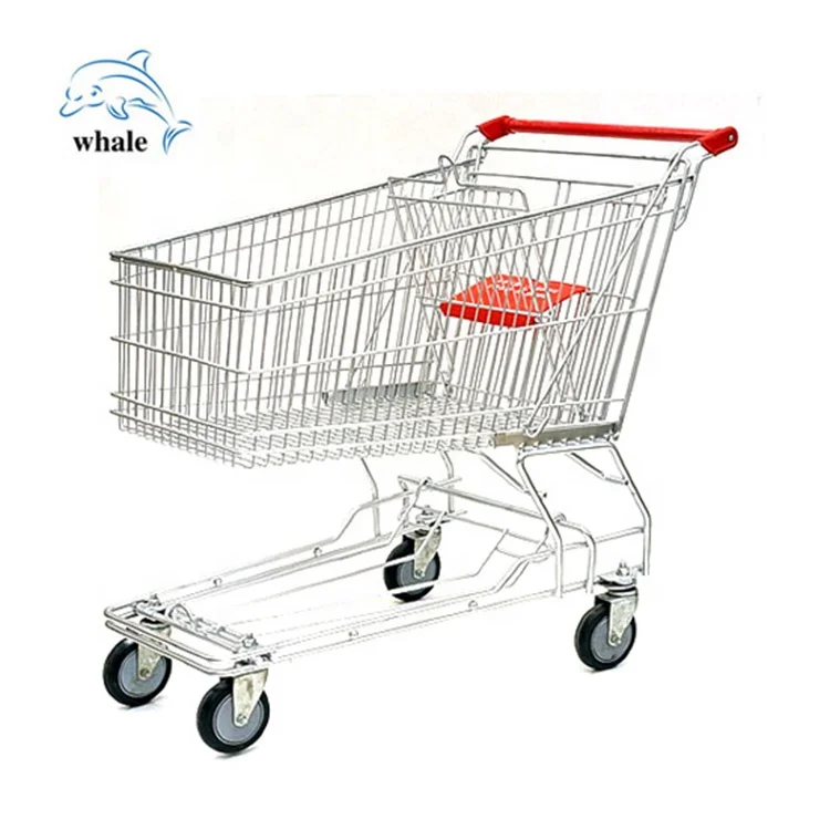 Wholesale store goods trolley plastic folding cart Steel Supermarket Shopping Trolley