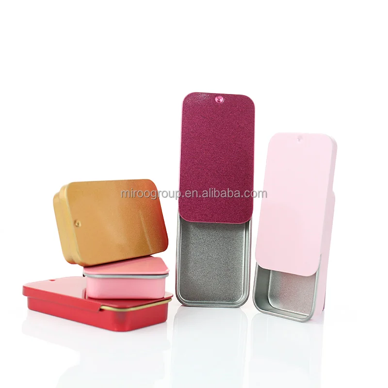 10 colors Stock Wholesale Rectangle Small Sliding Metal Mint Candy Tin Box  60x34x10mm
