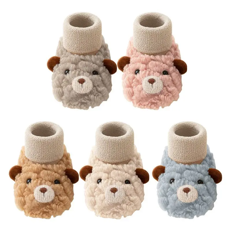 Winter Thicken Cashmere Soft Warm Infant Shoes Socks Fancy Cartoon Bear Dolls Anti Slip Baby Floor Socks