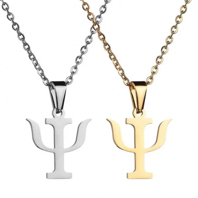Simple Stainless Steel Greek Letter Psi Symbol Necklace Pendant Gold Women Psychology Kettings New Year Gift