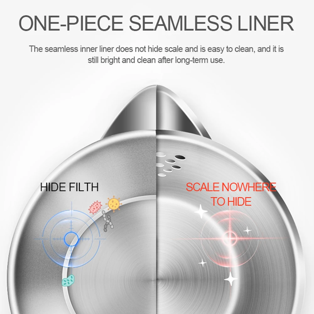 Factory Stainless Steel Easy Smart Double-layer 1.7L Electric Kettle