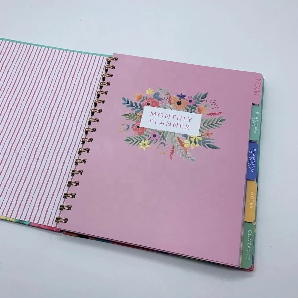 
Custom fancy paper spiral notebook with colored index tab divider and planner 