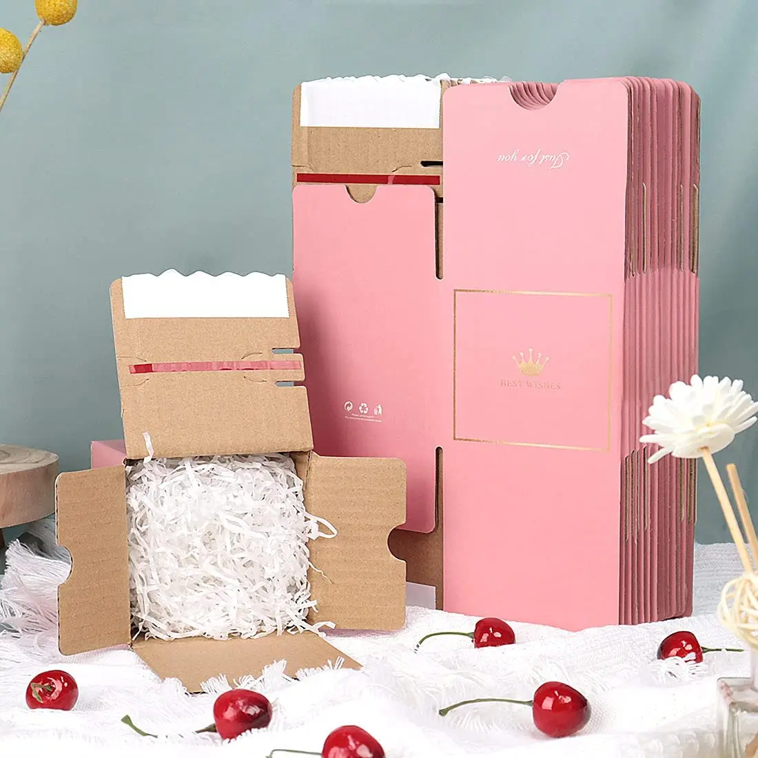 Custom logo pink corrugated small mailer cardboard shipping boxes self stick zipper packaging boxes