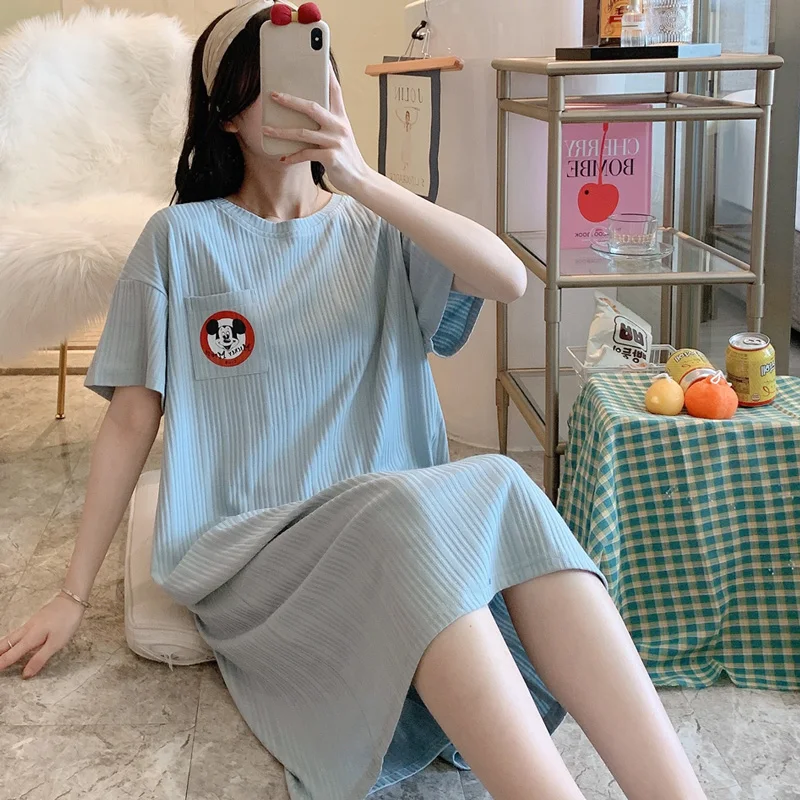 
New Arrival Custom Organic Cotton Sleepwear Ladies Nightgown Loose Oversized Pyjamas Maxi Dresses Women Long Sleep Dress 