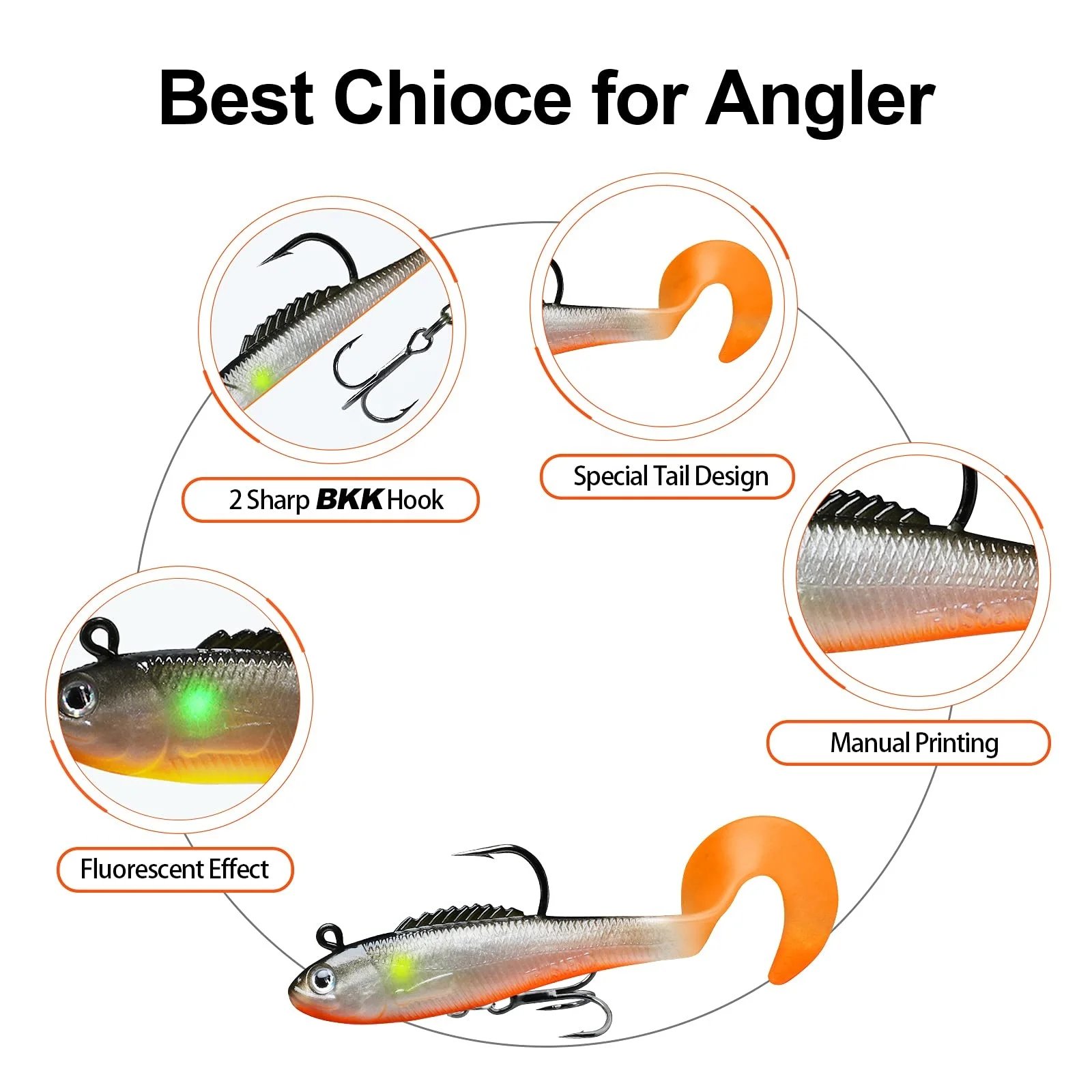 Truscend Amazon Best Seller pike carp pre rigged jig head soft cured tail plastic artificial fishing lures bait for trout