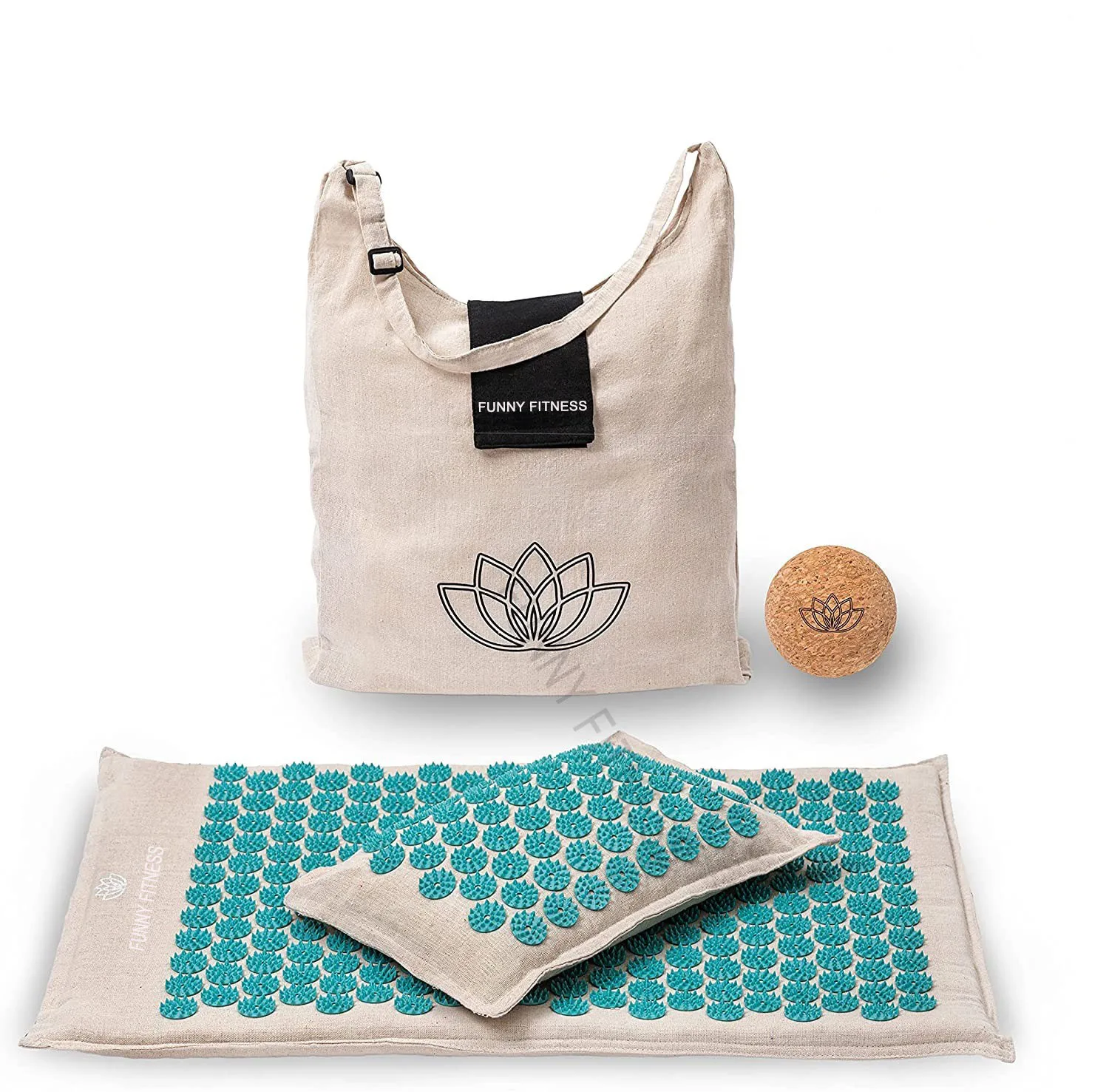 Natural Coconut Fiber Mat and Buckwheat Shell Pillow with Cotton Carry Bag