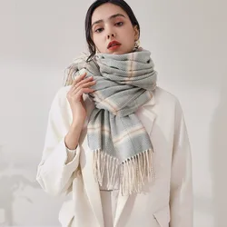 factory wholesale custom thick plaid winter scarf ladies elegant cashmere pashmina  plaid tassel scarf