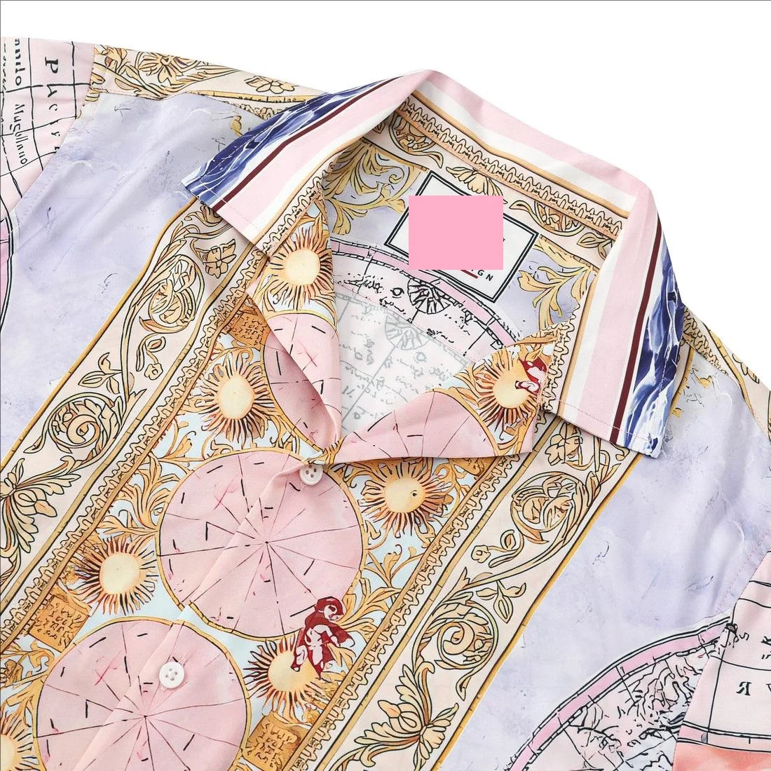 High Quality Fashion Pure Silk Printed Shirts Baroque Globe Pattern Print Short Sleeve Casual Shirts For Men