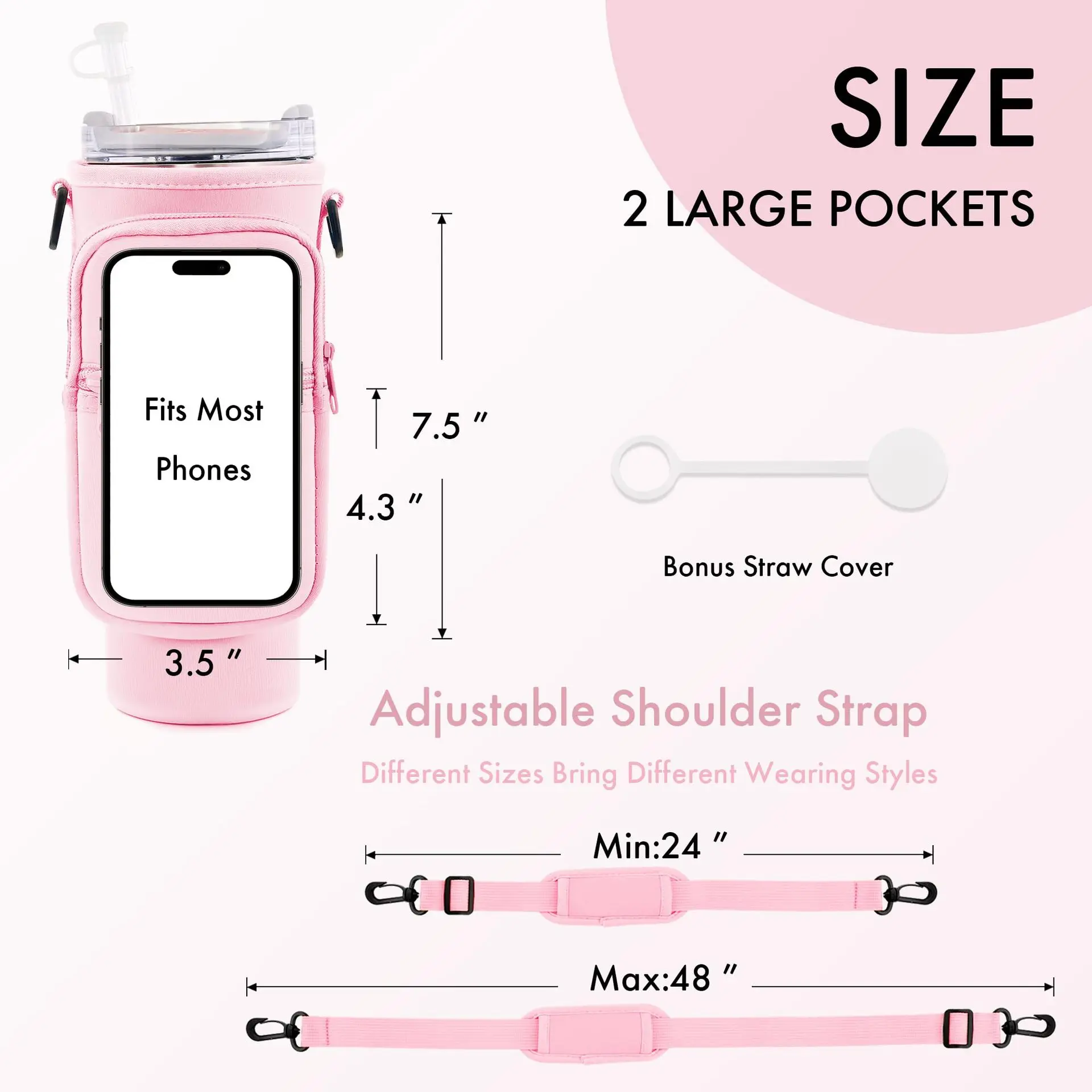 Sports Fitness Kettle Cover 40Oz Ice Cream Handle Cup Cover Neoprene Adjustable Shoulder Strap Outdoor Water Bottle Bag