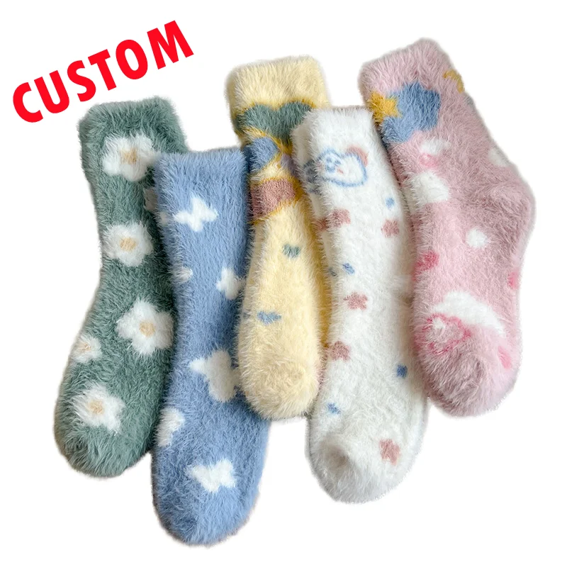 Зимние теплые женские плюшевые тапочки из искусственного меха норки