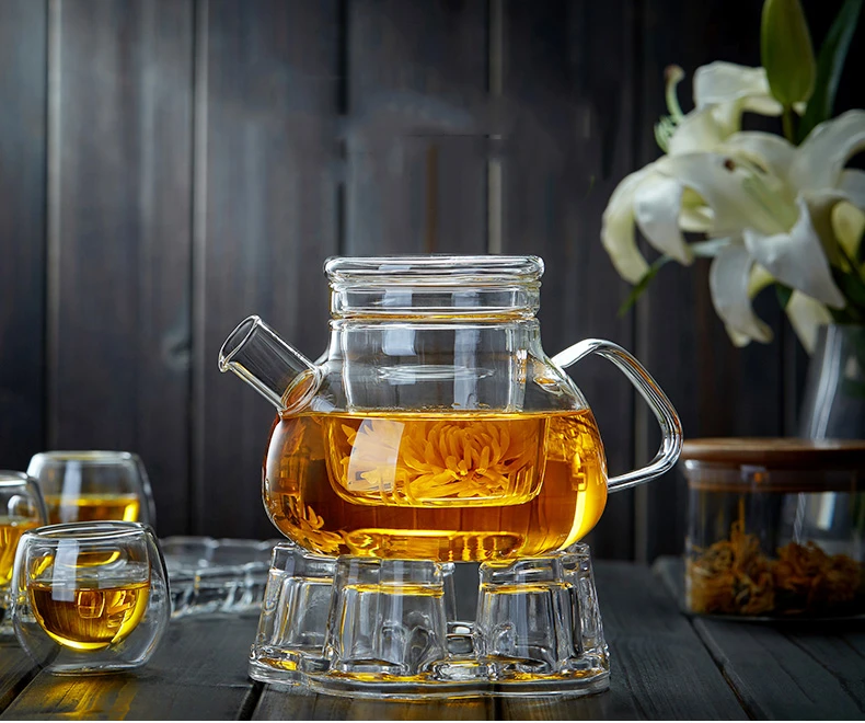 
Glass flower teapot Liner lid flower teapot Tea set Tea pot Can be reused 