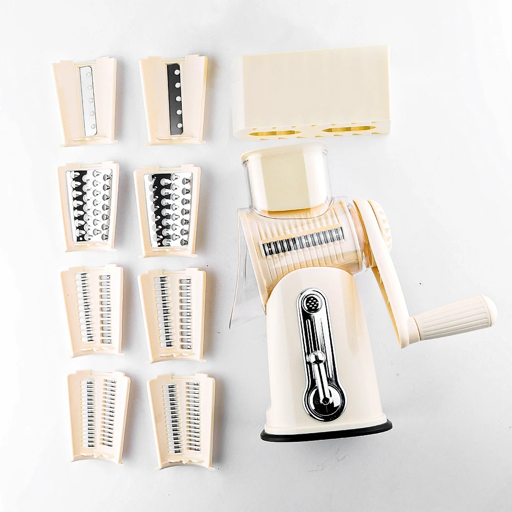 2024 New Kitchen Rotary Cheese Grater with suction 5 Blades Vegetable Cutter With Container Box For Fruit Vegetable Cheese