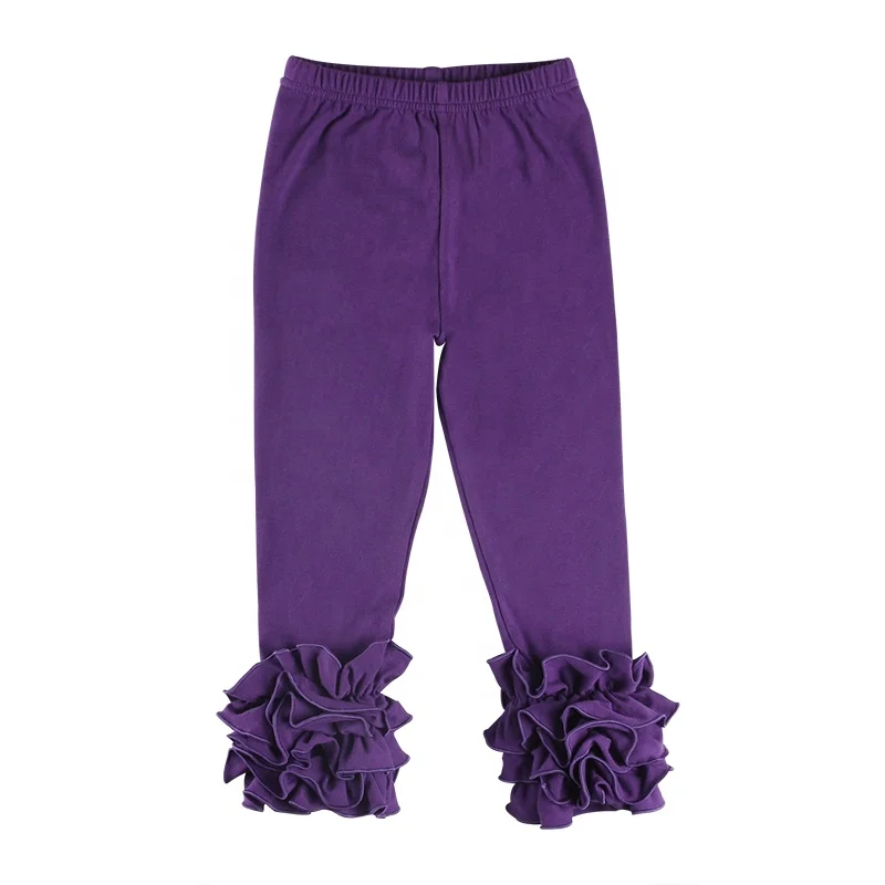 Boutique Children Clothes Girls Solid Color Cotton Triple Icing Ruffle Pant Icing Baby Leggings OEM Service Knitted YARN DYED