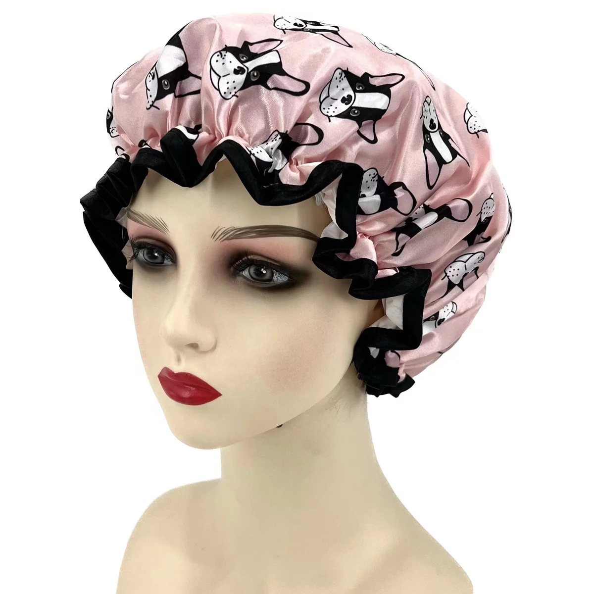 Printed  polyester satin fabric  double layer shower caps