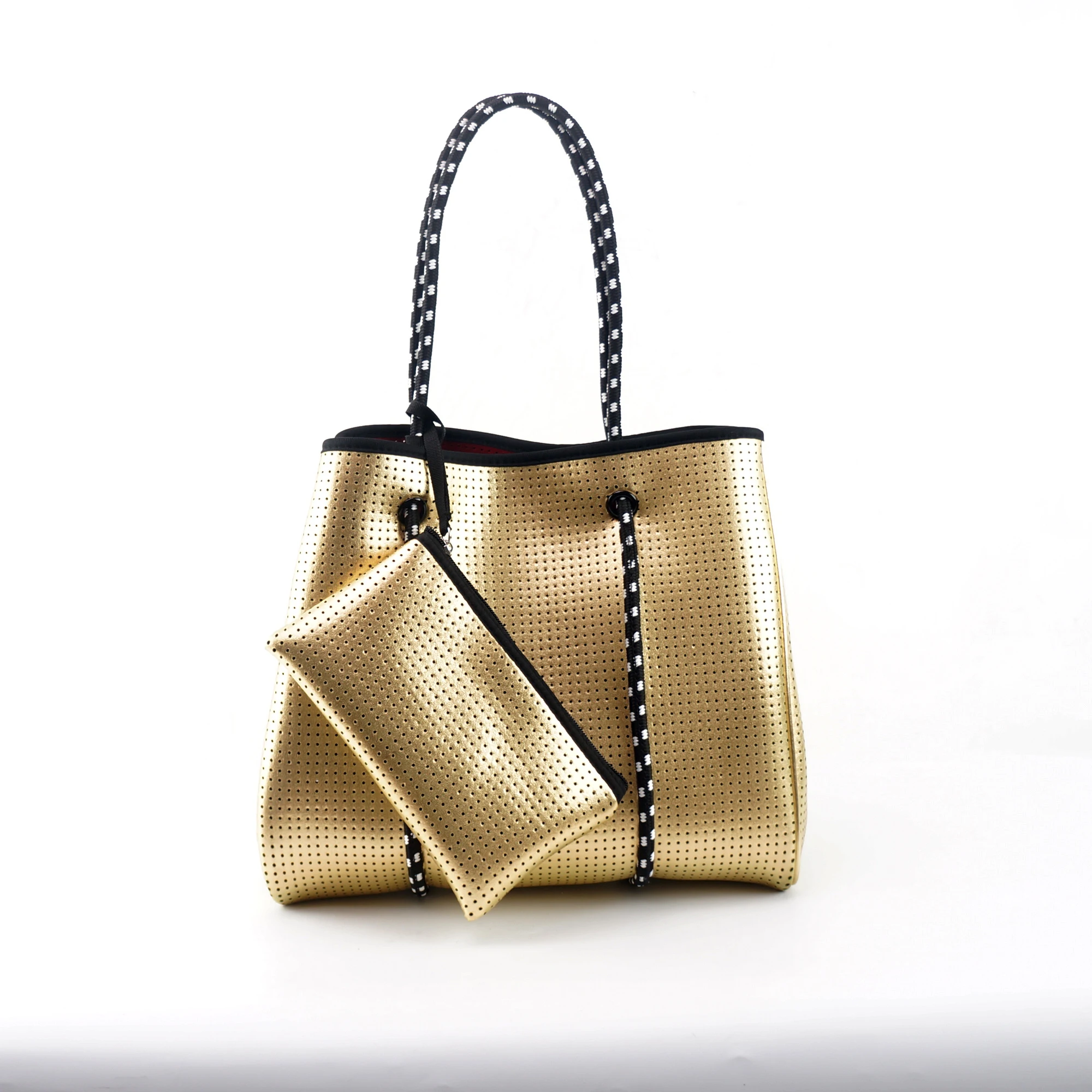 2 in1set fashion designer women neoprene handbags in gold color