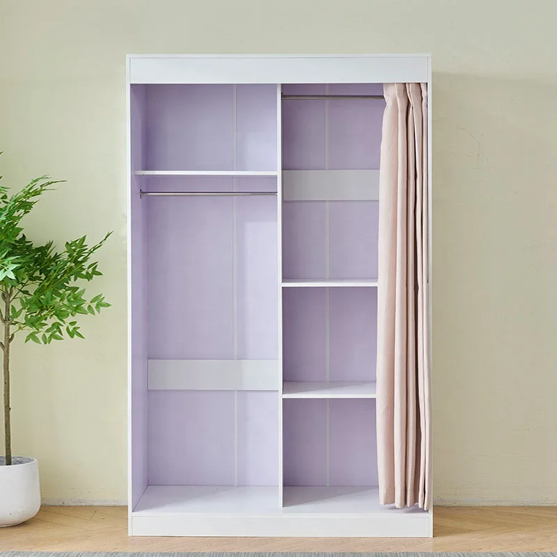 VIC Bedroom Wood Closet Panel Sliding Rail Curtain Dust Cabinet Open Cloth No Door Cover Mirror Perforation-Free Open Wardrobe