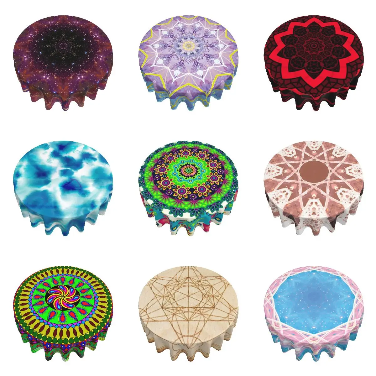 2021 Hot Tie dye Cartoon sequin tablecloth decorative jacquard polyester high quality Printed plain round tablecloths