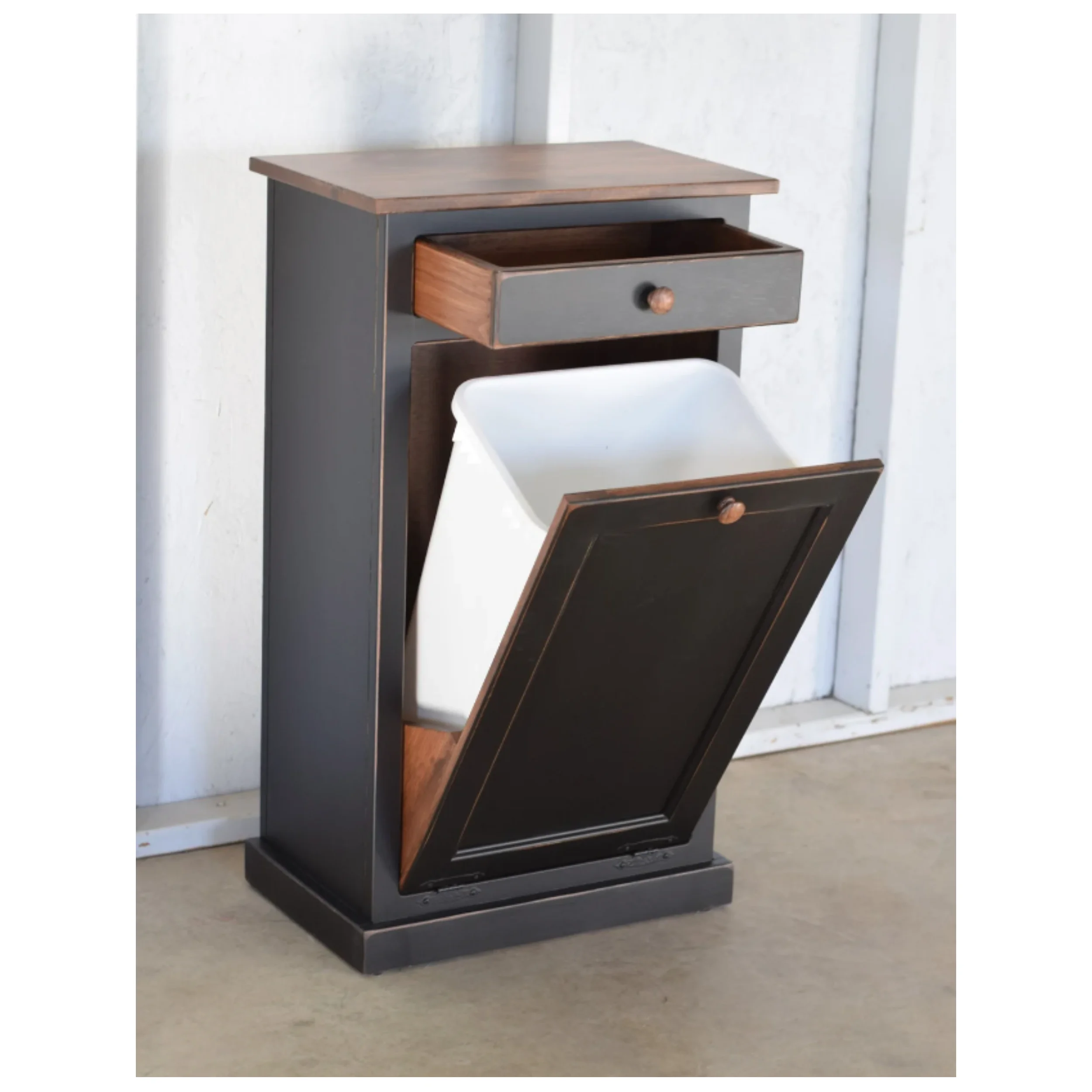 Rustic Wooden Home Trash Can Cabinet 13 Gallon Kitchen Garbage Can Saving Space Wooden Recycling Trash Bin with Lid