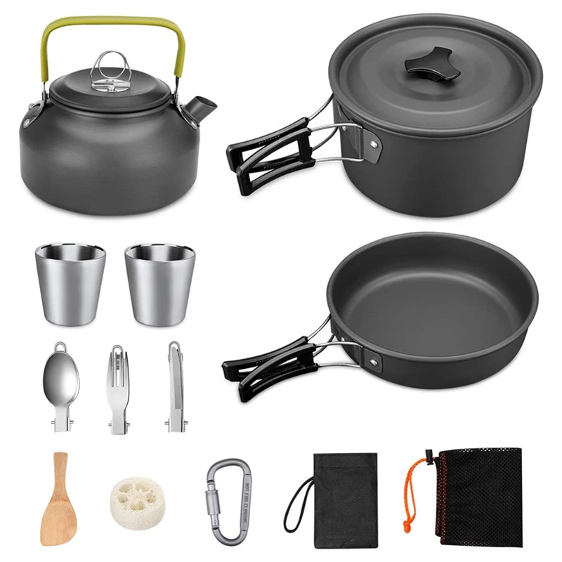 Custom Factory Hot Sale 2-3 People Backpacking Picnic Kitchen Cooking Equipment Folding Outdoor tableware Camping Cookware Set