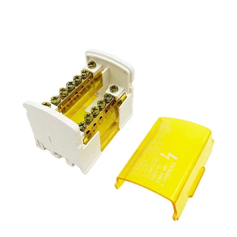 XP013-4X11 Power Distribution Junction Box Red 500V 125A Terminal Block Made Ceramic Brass Metal PC Material Screw Spring Type
