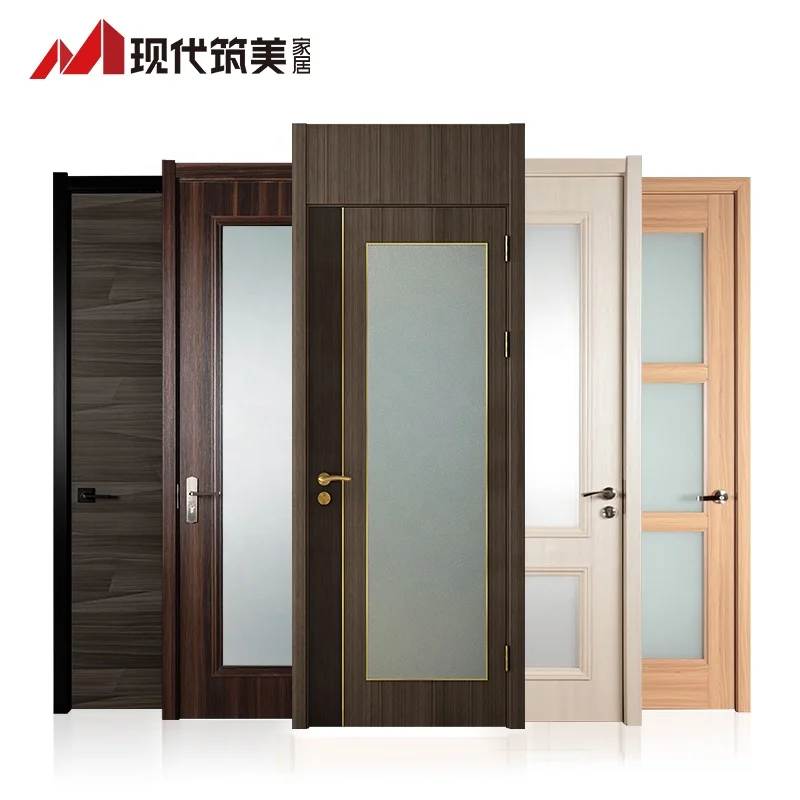 Bathroom kitchen glass waterproof internal door plywood bedroom soundproof swing MDF wood PVC interior doors
