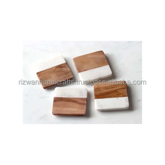 Square wood and  Marble Material Drink Coaster, Luxurious Drink Coaster, Table Coaster.