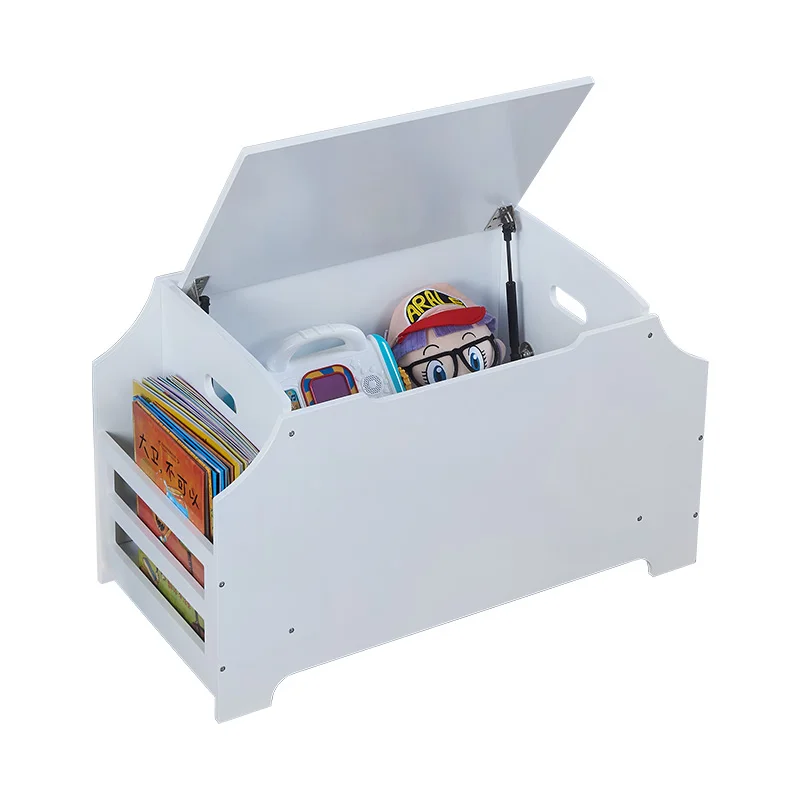 Personalized Toy Box Wooden Storage Chest with Storage Bookcase Top White Toy Box for Kids